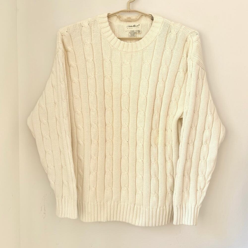 1990s NWT Eddie Bauer Cotton Cable Fisherman Sweater Size Medium Cream Knit VTG